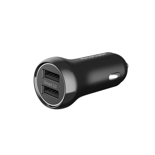 شاحن سيارة USB مزدوج المنافذ بقوة 12W من راف باور - أسود - RP-PC085-0