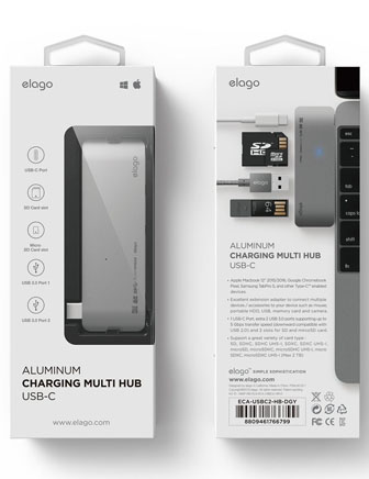 ELAGO ALUMINUM CARGING MULTI HUB USB-C BLK-0