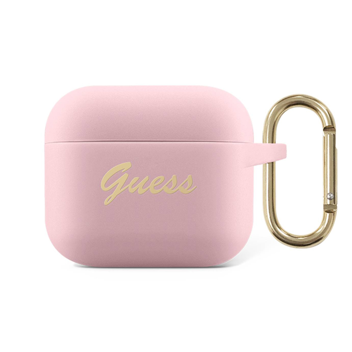 Guess Silicone Printed Script Case with Ring for Airpods 3 - Light Pink-0