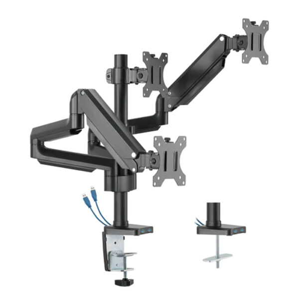Twisted Minds Premium Triple Monitors Aluminum Arm With USB Ports Black - TM-26-C018UP-0