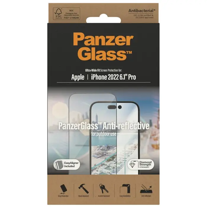PanzerGlass iPhone 14 Pro (6.1inch) Antibacterial Tempered Glass, Ultra Wide Fit, Anti-Reflective-0