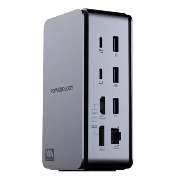 محطة إرساء مزدوجة 15 في 1 من باورولوجي PD100W - رمادي-0
