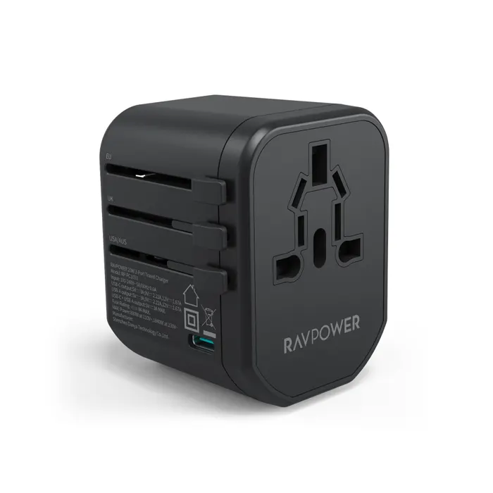 RAVPower 20W Travel Charger with 2 USB Ports and 1 Type-C Port - Black-0