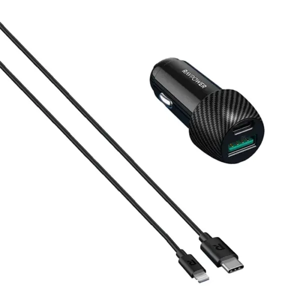 شاحن سيارة راف باور RP-VC031 PD بقوة 44 واط + كابل بطول 1 متر - أسود-0