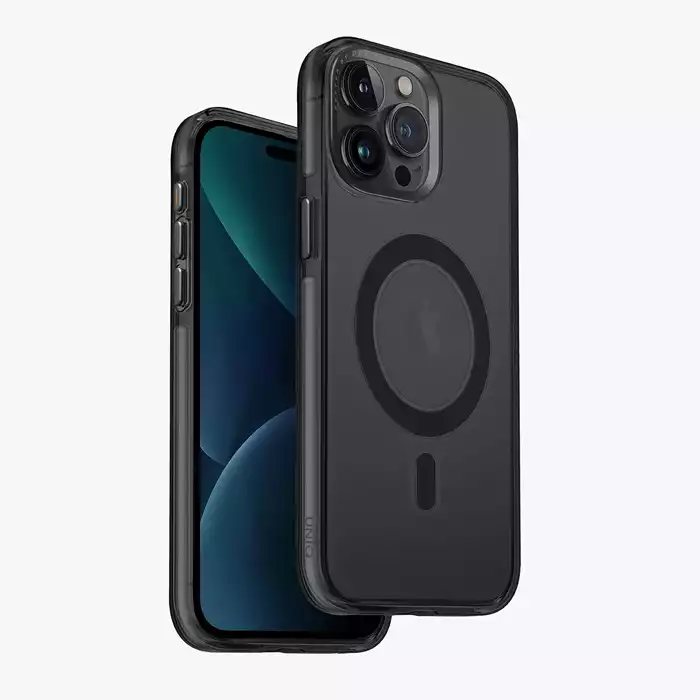 Uniq Calio Durable Clear Hard Case With Aluminium Camera Bezel Case For Iphone 15 Pro 6.1-inch - Grey Tinted-0