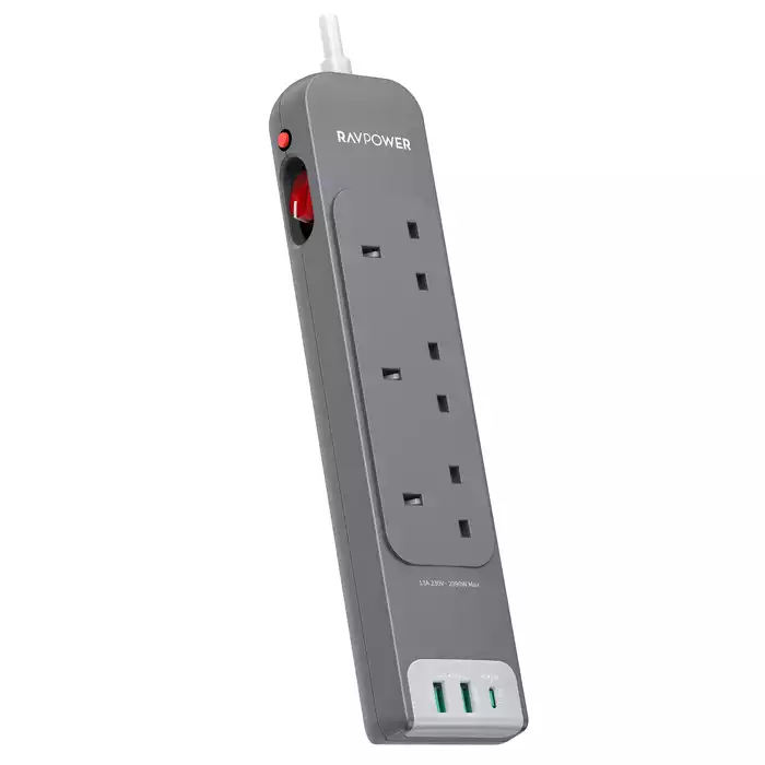 Ravpower Rp-pc1038 3 Outlets Power Strip Gray Uk Version 3m With Usb Port-0