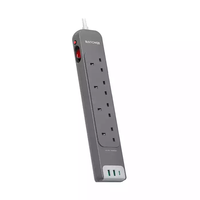 Ravpower Rp-pc1039 4 Outlets Power Strip Gray Uk Version 3m With Usb Port-0