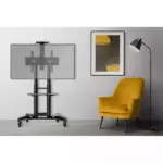 Gamvity Trolley With Wheels Adjustable Height Mobile Tv Mount Stand Height Adjustable Lcd Screen Floor Stand Carts With Dvd Shelf (32-70inch)-114397