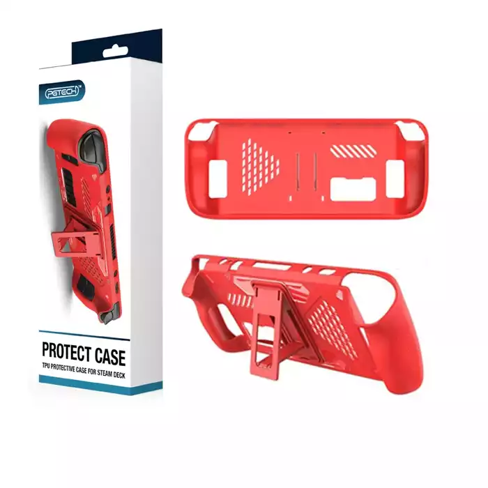 Anti Slip Protective Case With Stand For Steam Deck Console - Red-0