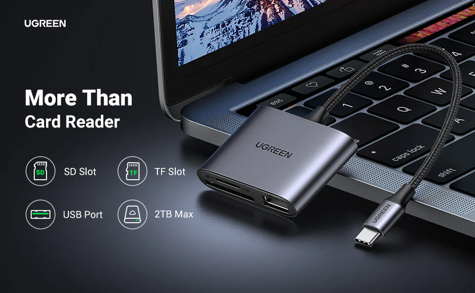 قارئ بطاقات USB-C ثلاثي الوظائف من يوغرين 1 zza1277