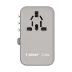 شاحن سفر موماكس وورلد+ بثلاث منافذ مع كابل USB-C مدمج (GaN 70W) - رمادي-120648