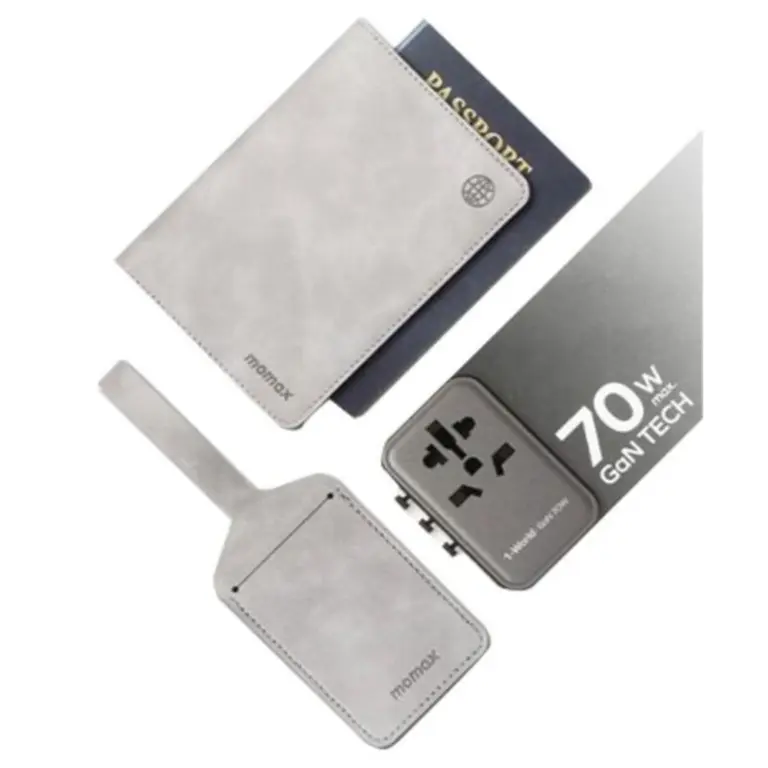 Momax Bundle Set (Travel Adapater 70w Gan Tech + Passport Cover + Name Tag)-0