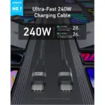 كابل أنكر من USB-C إلى USB-C بقوة 240W وطول 3 أقدام (مُعاد تدويره - مضفر) - أسود-129654