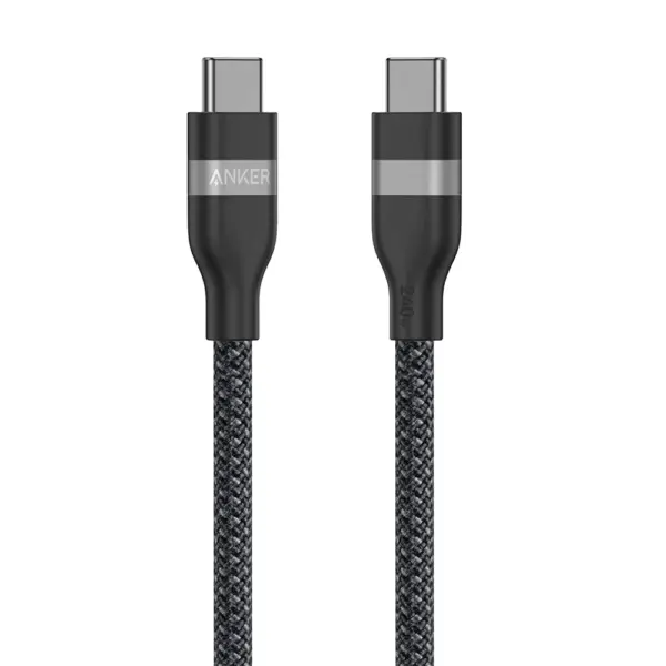 كابل أنكر من USB-C إلى USB-C بقوة 240W وطول 3 أقدام (مُعاد تدويره - مضفر) - أسود-0
