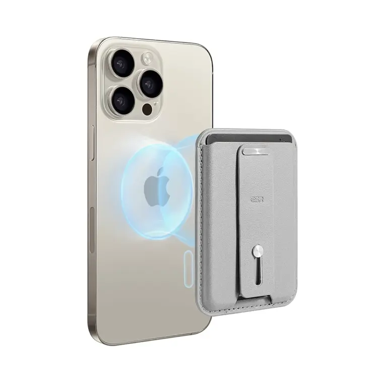 Esr Magsafe Leather Grip Magnetic Wallet - Light Gray-0
