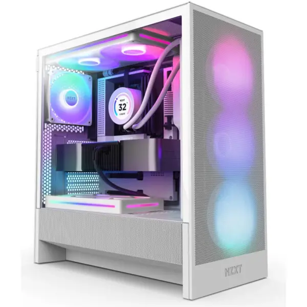 إن زد إكس تي H Series H5 Flow آر جي بي (2024) صندوق حاسوب مدمج من نوع ميد-تاور ATX مع مراوح آر جي بي - أبيض-0