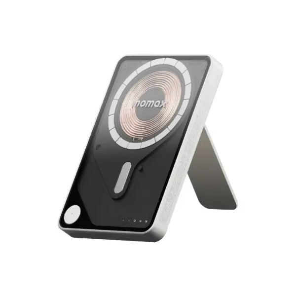 بنك طاقة لاسلكي مغناطيسي موماكس 1-باور إكس برو بسعة 5000 مللي أمبير مع حامل وكابل USB-C مدمج - أبيض-0