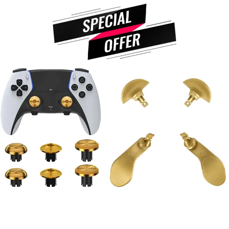 Metal Joystick Cap 6pcs & Metal Back Key 4 Pcs - Gold For Ps5 Edge Controller Bundle Offer -0