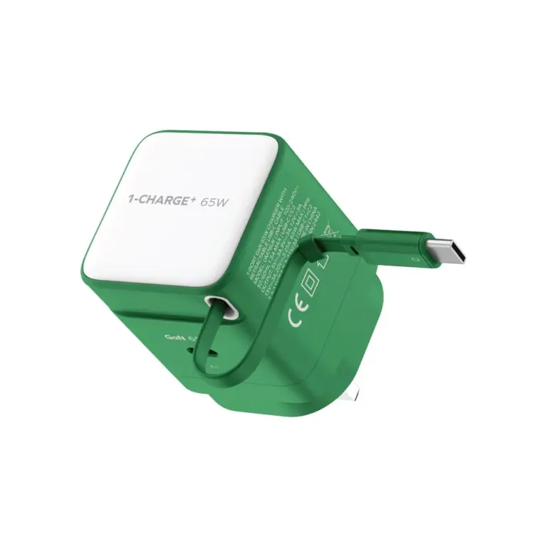 Momax 65w Gantech 1-charge+1-port Gan Charger With Retrachable Usb-c Cable - Green-0