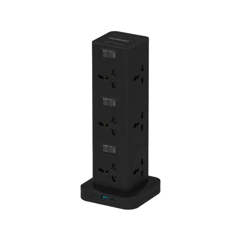 Porodo Three-story 12ac Power Hub With Usb-c Pd & Quick Charge 3.0 - Black-0