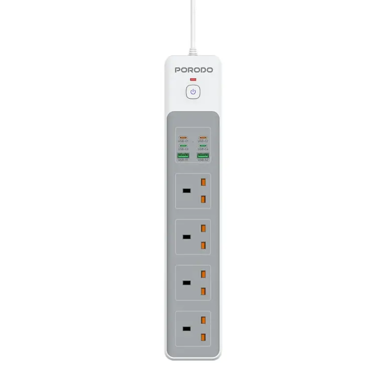 Porodo 4AC 65W 3000W Power Strip - White-0