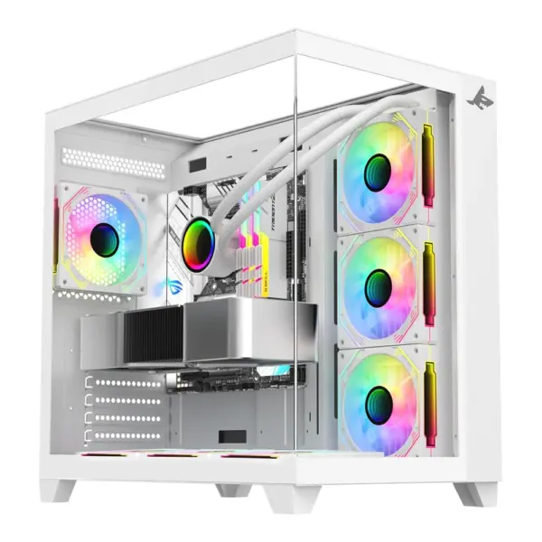 Sharx Profin GX700 Mid Tower Two Side Panel Front & Left Side Tempered Glass with 7 ARGB Fans - White-0