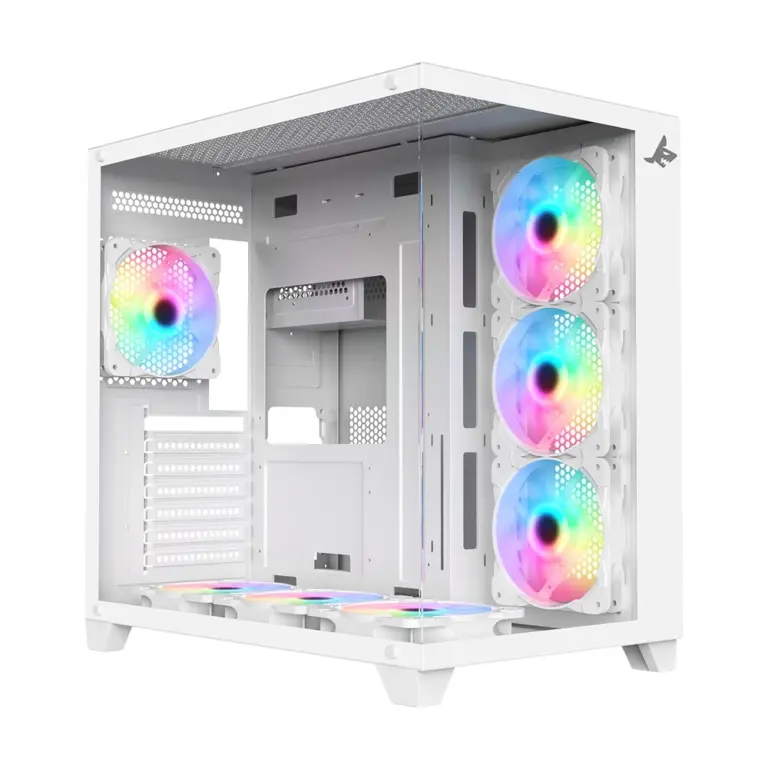 Sharx Profin XI700B Mid Tower Two Panel Front & Left Side Tempered Glass Case with 7 RGB Fans - White-0