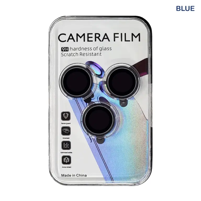 iPhone 15 Pro / 15 Pro Max Back Camera Protector with Metal Ring – Blue-0