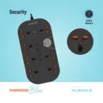 Porodo Blue 8 AC Power Strip - Black-143116