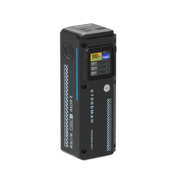 بنك طاقة باورولوجي 140W ثنائي القنوات مع شاشة عرض ذكية للبطارية وإضاءة LED ملونة 27000mAh-0