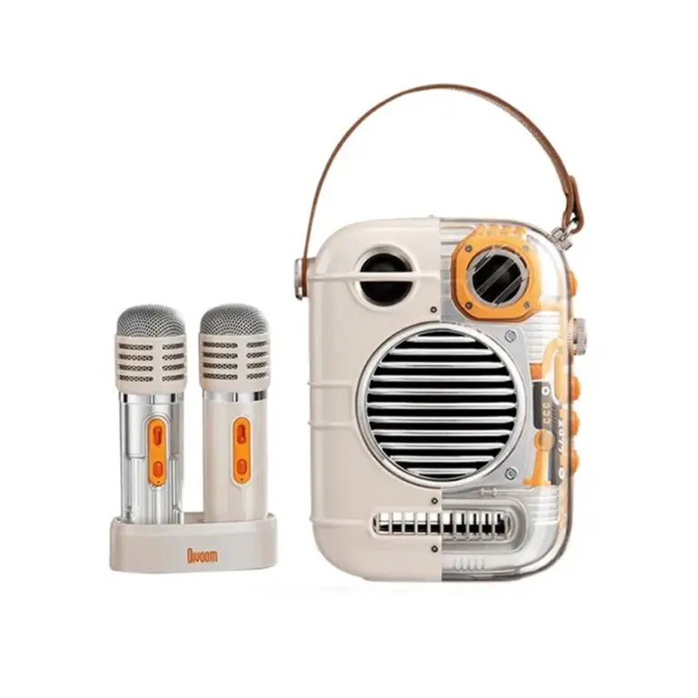 مكبر صوت ديفووم سبارك-برو المحمول بتقنية البلوتوث مع ميكروفون مزدوج ووظيفة الكاريوكي باللون الأبيض الجديد-0