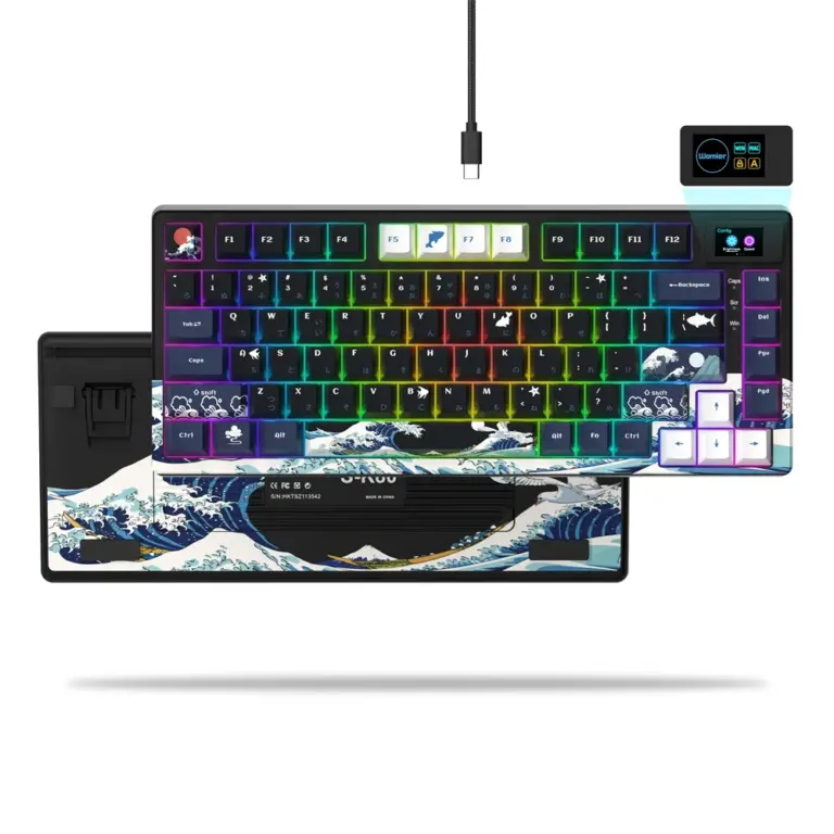 Womier SK80 Gasket-Mounted 75% Mechanical Keyboard with Multimedia Display - Black Kanagawa (English/Arabic)-0