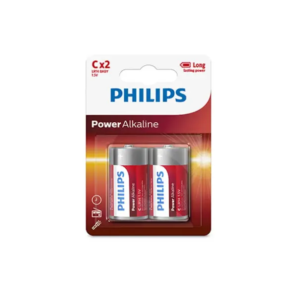 بطاريات فيليبس Power Alkaline LR14 C بقوة 1.5V - عبوة مزدوجة (علبة مفتوحة)-0