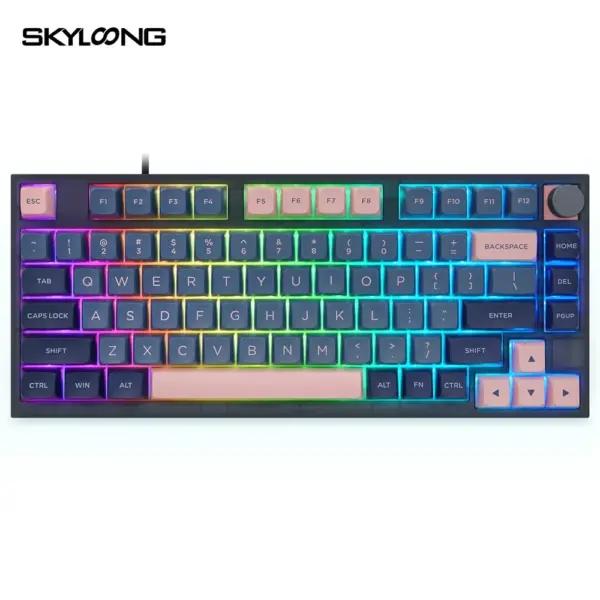 Skyloong Gk75 Wired - Blue/Pink (Mechanical & Hot-swappable Knob) Gaming Keyboard (Switch Gateron 3.0 Blue) English / Arabic Layout-0