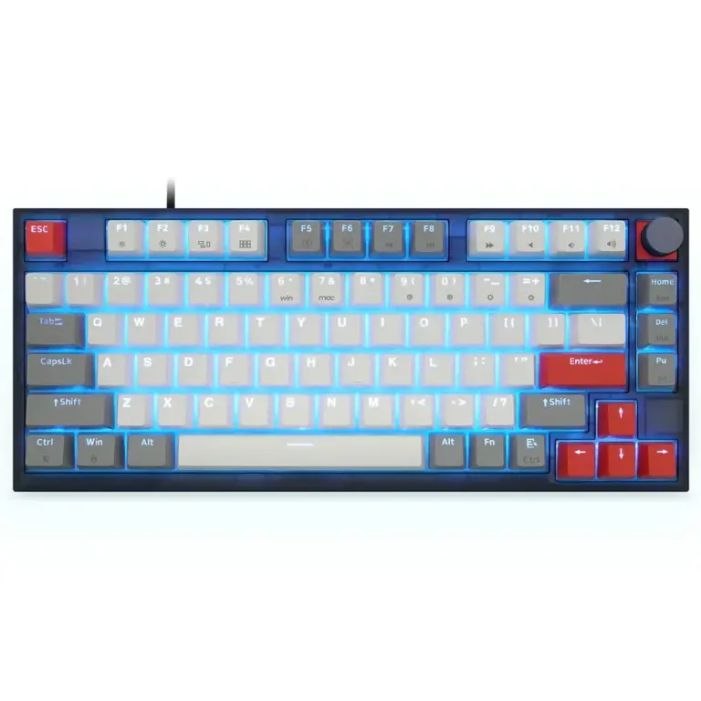 Skyloong Gk75 Wired - Grey-white-red (Mechanical & Hot-swappable Knob) Gaming Keyboard (Switch Gateron 3.0 Yellow) English / Arabic Layout-0