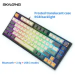 Skyloong Gk75 Three Modes Connection - Blue-pink (Mechanical & Hot-swappable Knob) Gaming Keyboard (Switch Brown) English / Arabic Layout-144744