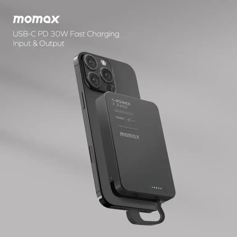 Momax 1-power F.pass⁺ 10000mah Magnetic Battery Pack With Built-in Cable - Black-0