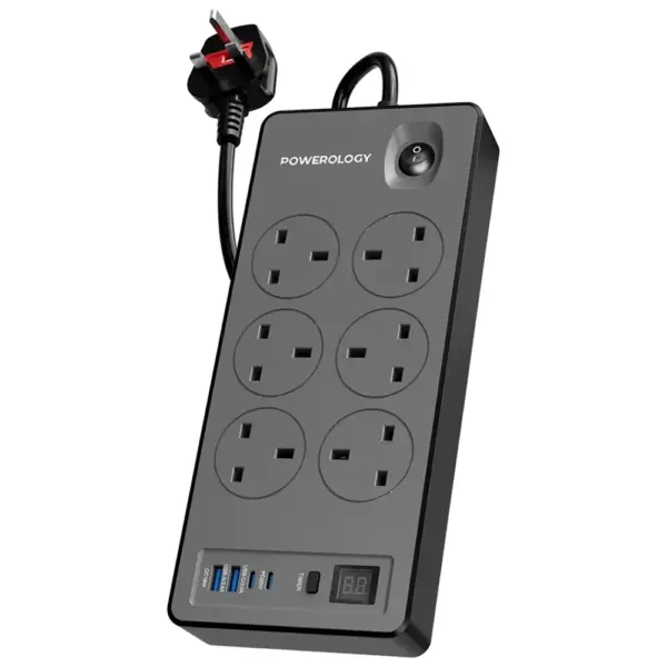 شريط طاقة باورولوجي 6AC بقوة 2990W وPD 20W - أسود-0