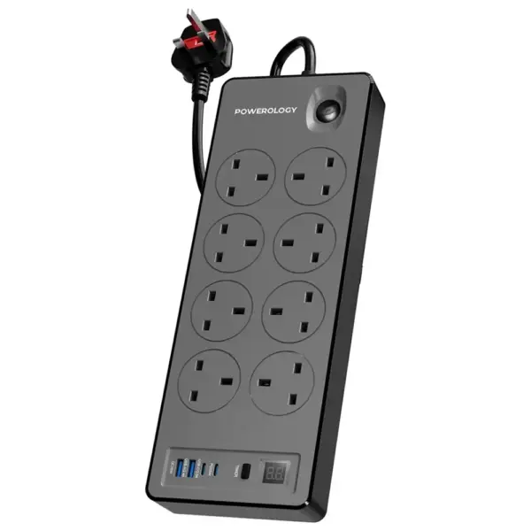 شريط طاقة باورولوجي 8AC بقوة 2990W وPD 20W - أسود-0