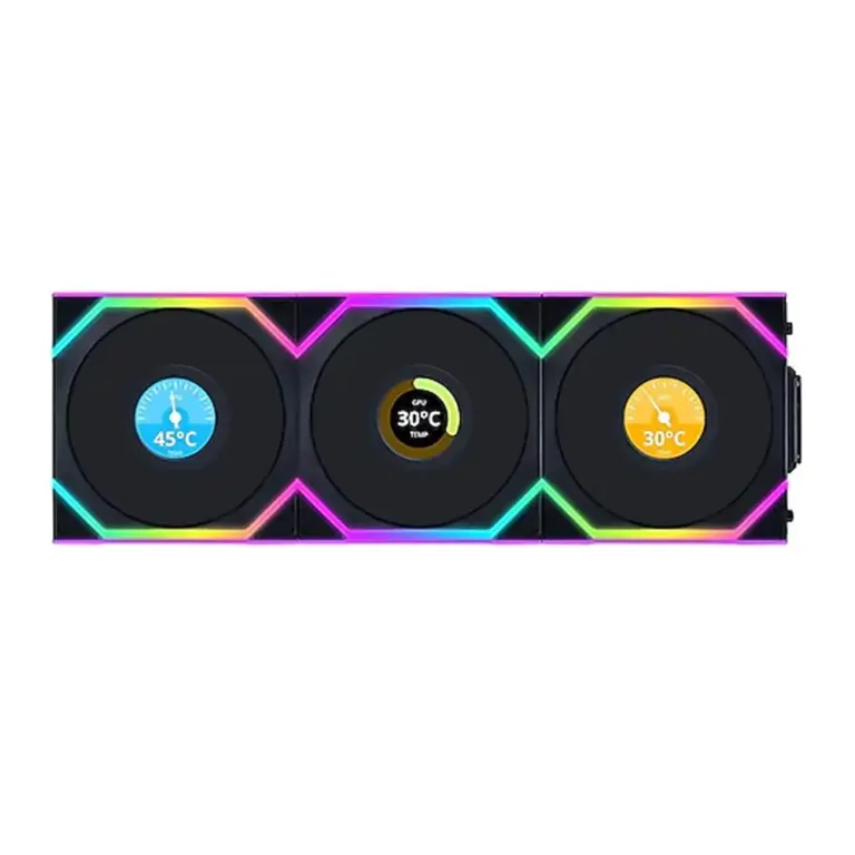 LIAN LI UNI FAN SL Wireless LCD 120mm ARGB Case Fans with 1.6” LCD Screen (3 Pack) - Black-0