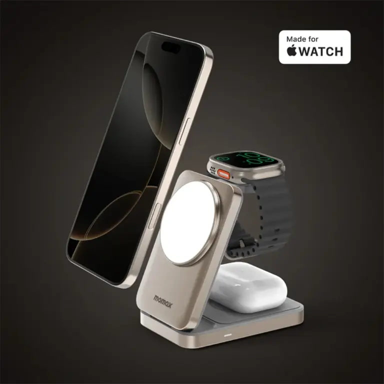 Momax 1-Charge Q.Port 3-in-1 Foldable Qi2 15W Magnetic Wireless Charging Stand - Titanium-0