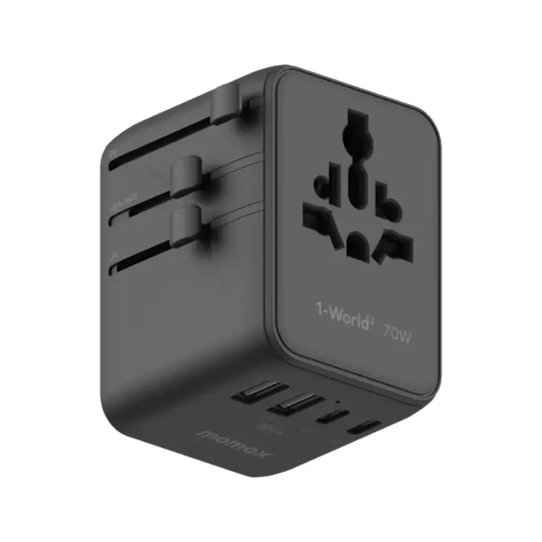 Momax 1-World 5-Port Mini Universal Travel GaN Charger 70W with Dual AC - Black-0