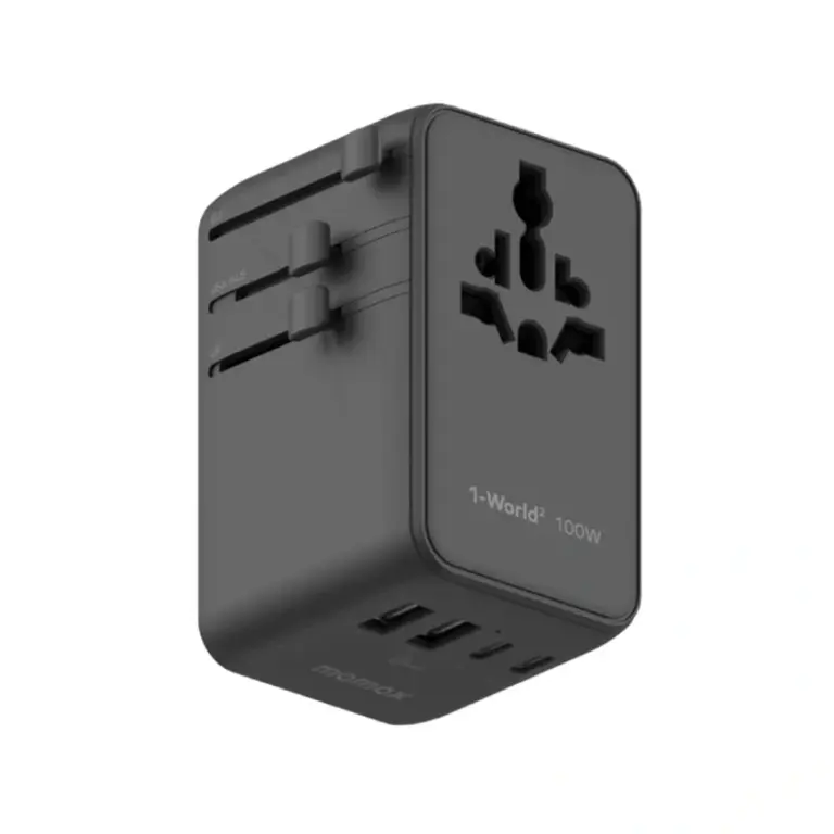Momax 1-World² Universal 4-Port Travel GaN Charger 100W with Dual AC - Black-0