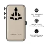 Momax 1-World²⁺ 4-Port Mini Universal Travel GaN Charger with Built-In Retractable Cable 100W with Dual AC - Titanium-145889