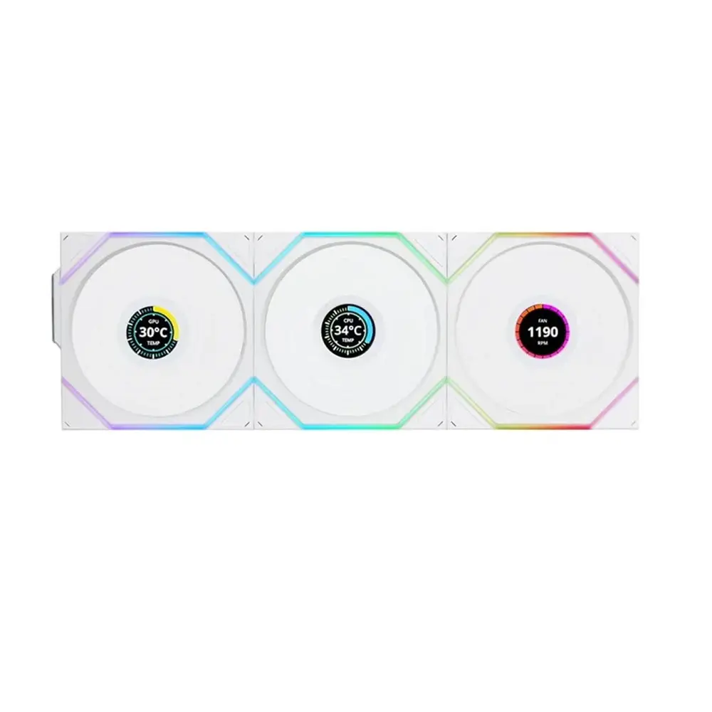 LIAN LI UNI FAN TL Wireless LCD Reverse Blade 120mm ARGB Case Fans with 1.6” LCD Screen (3 Pack) White-0
