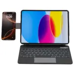 غلاف لوحة مفاتيح لاسلكية باورولوجي دينابورد لآيباد برو 11 بوصة (M4)، مع حامل هاتف ماج سيف-0