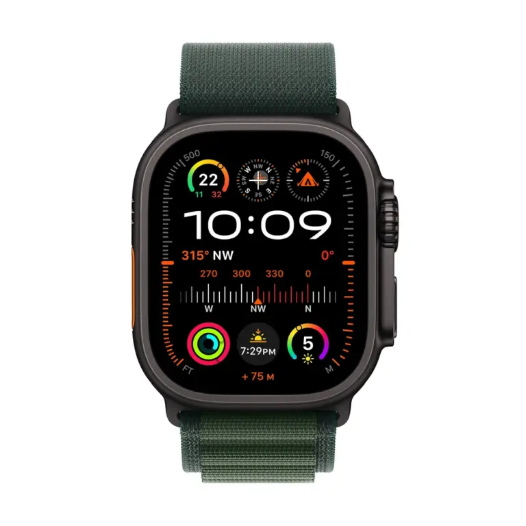 Apple Watch Ultra 2 GPS + Cellular 49mm Black Titanium Case with Dark Green Alpine Loop - Small-0