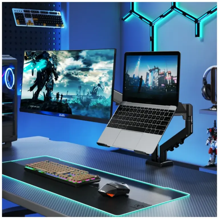 Pawa Double Gas Spring Computer Arm With 360º Rotation - Black-0