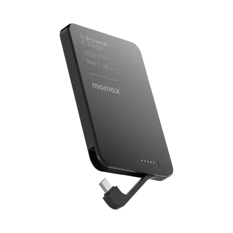 Momax 1-Power F.Pass⁺ 5000mAh Magnetic Battery Pack with Built-in Cable - Black-0