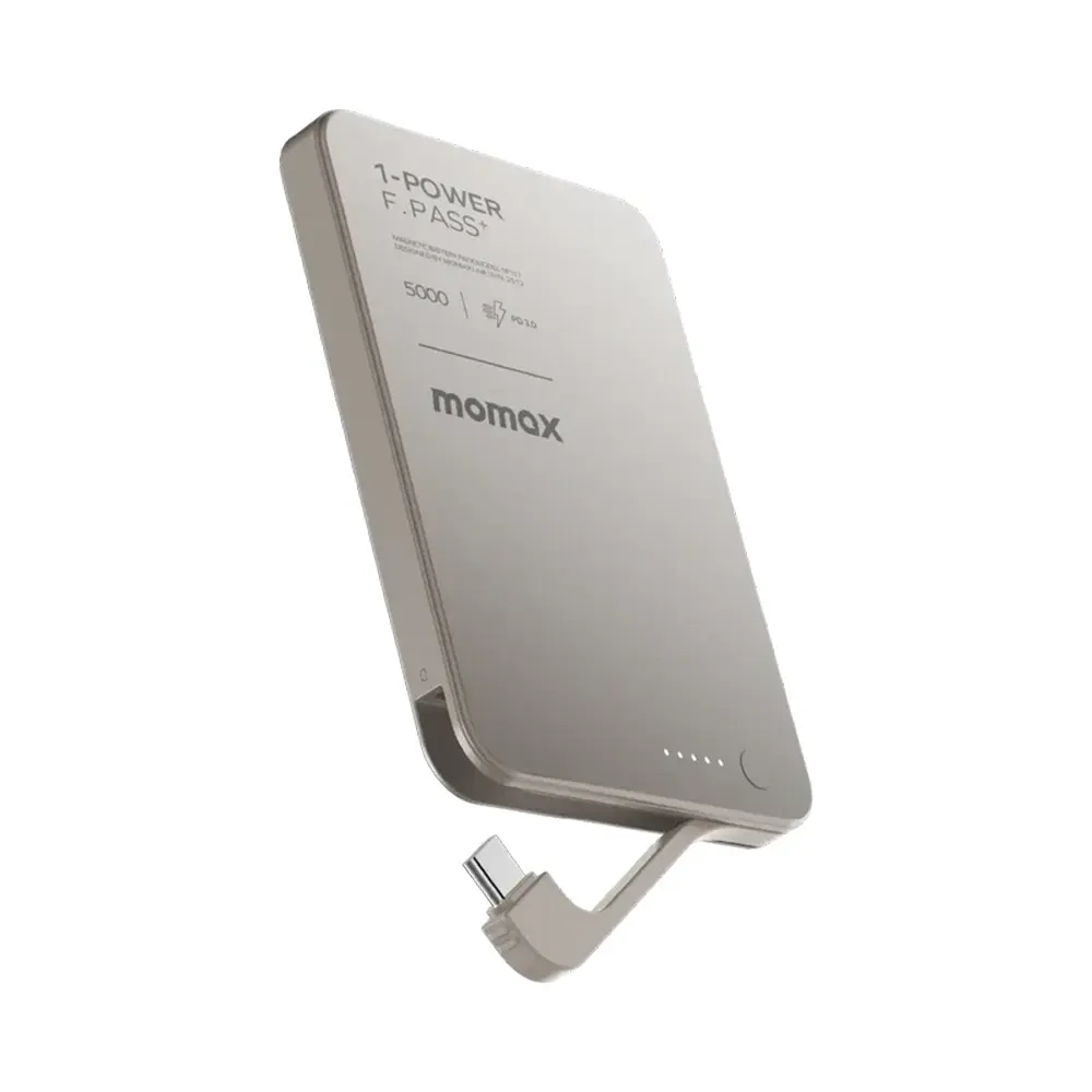 Momax 1-Power F.Pass⁺ 5000mAh Magnetic Battery Pack with Built-in Cable - Titanium-0